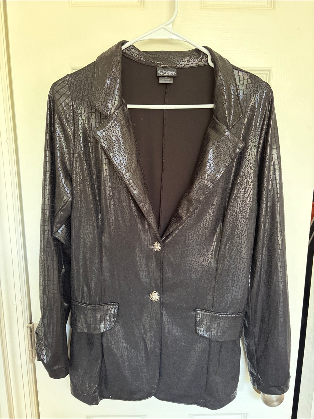 Daytrip Metallic Croc-Texture Blazer Jacket - Black